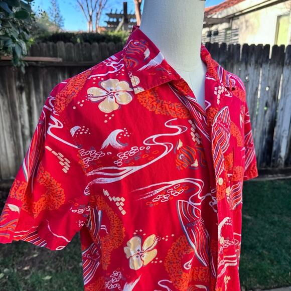 Structure Red Hawaiian Surfboard Floral Camp Shirt 100% Cotton Men's Size XL - Picture 2 of 11